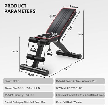 Складана силова лава YOLEO, багатофункціональна тренувальна фітнес-лава, тренажер для пресу, похила лава з 6-позиційною регульованою спинкою/3-позиційною регульованою подушкою сидіння, вантажопідйомність 300 кг, чорний колір