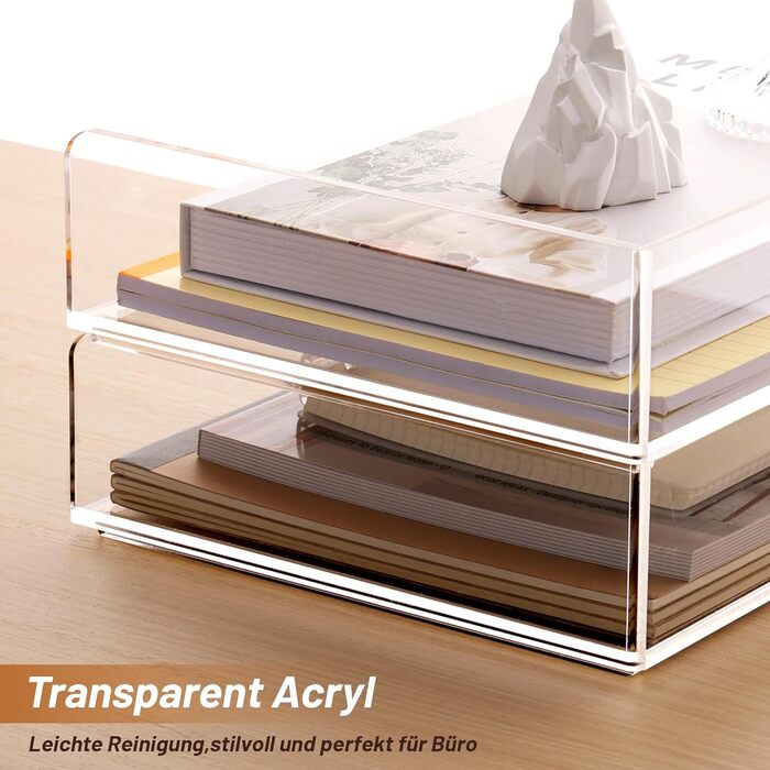 Лоток для листів SANRUI з 2 частин формату A4, що штабелюється, альбомний формат, виготовлений з акрилу, міцний органайзер для столу для офісу та дому, сучасні відділення для зберігання, прозорий кошик для зберігання 31,5 x 22,5 x 13,5 см 31,5 x 22,2 x 13