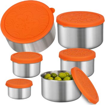 Набір контейнерів для зберігання продуктів з нержавіючої сталі з силіконовими кришками, ланч-бокс з нержавіючої сталі, штабелювана коробка для перекусів, ідеально підходить для зберігання продуктів вдома, на роботі та на свіжому повітрі, 6 різних розмірів