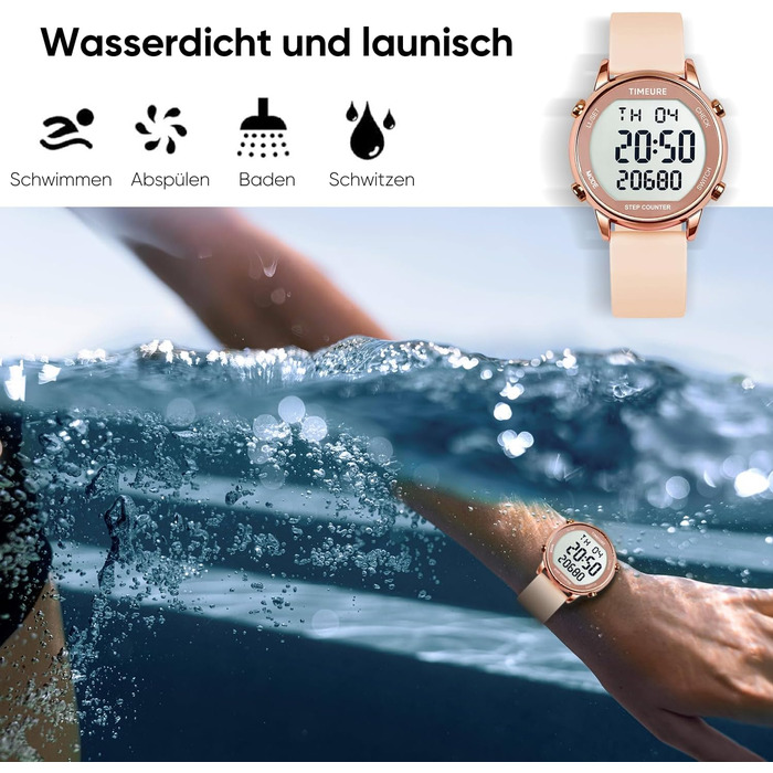 Жіночий крокомір, крокомір для ходьби, не потрібен додаток/телефон, водонепроникний фітнес-трекер калорій, відстеження відстані, будильник, великий цифровий дисплей, годинник, рожевий TU-2509