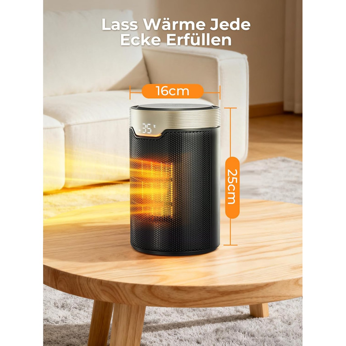 Енергозберігаючий електричний вентилятор-обігрівач, керамічний електричний вентилятор-обігрівач потужністю 1500 Вт з термостатом PTC, режим ECO, тиха робота, пульт дистанційного керування, 24-годинний таймер, захист від перегріву та перекидання, електричн