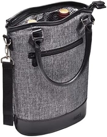 Сумка для пляшок Kato на 1 пляшку, сумка-холодильник для вина, пива та напоїв, сумка для перенесення на вулиці з роздільником, ручкою, плечовим ременем, штопором безкоштовно, сумка-холодильник для 2 пляшок - сіра