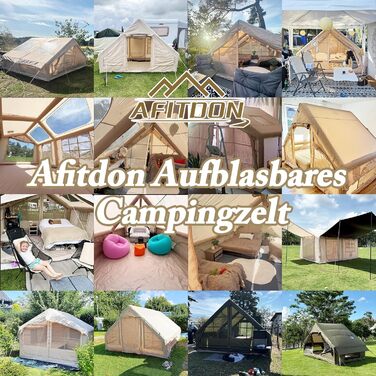 Надувний кемпінговий намет з димохідним отвором та мансардним вікном, надувний намет для 2-10 осіб з повітряним насосом, надувний намет з водонепроникної тканини Оксфорд для всіх сезонів, швидке встановлення, повітряні намети для 2-4 осіб/300 см x 210 см 