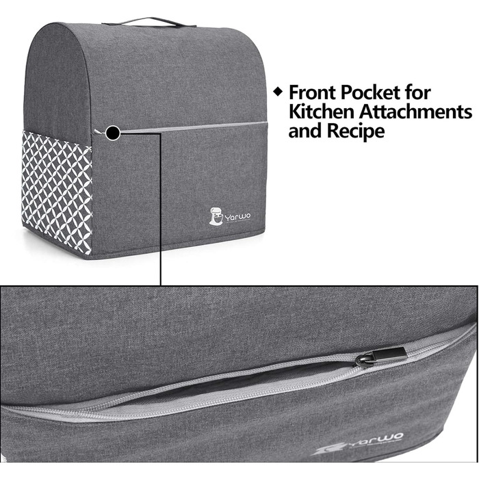Чохол Yarwo сумісний з аксесуарами для кухонного комбайна Kitchen Aid, захисний чохол з верхньою ручкою для кухонного комбайна та аксесуарів, сірий з ромбоподібним візерунком підходить для 4.3 л і всіх кухонних комбайнів 4.8 л сірий з ромбоподібним візеру