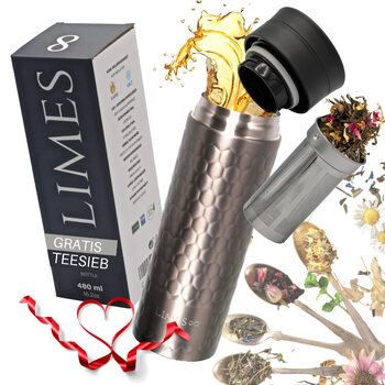 Пляшка для чаю з заварювальним контейнером - 480 мл - ізольована термокружка з нержавіючої сталі - чайник з вставкою для заварювання - отвір для пиття на 360 - 100 герметичний, екологічний (сірий) Сірий 480 мл