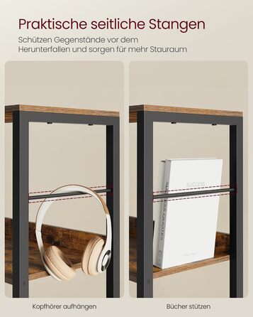 Рівнева книжкова полиця, полиця для зберігання, 30 x 60 x 178 см, із задніми панелями, для вітальні, кабінету, домашнього офісу, промисловий дизайн, вінтажний коричнево-чорний колір LLS118B01 6 рівнів (60 см), 6-
