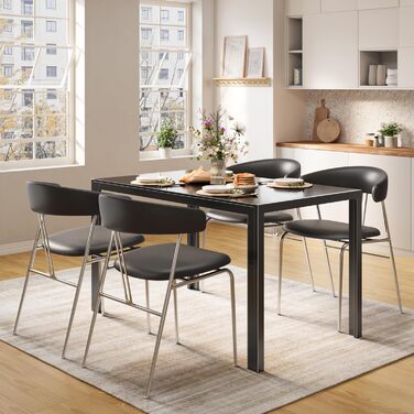 Обідній стіл Bealife із загартованого скла, 130x70x75 см, сучасний кухонний стіл з металевим каркасом, стійкий до подряпин та жаростійкість для кухні, вітальні, їдальні або кавового куточка, домашнього офісу (чорний, 130*70*75) Чорний 130*70*75