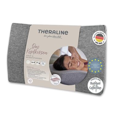 Подушка Theraline Ергономічна подушка з піни з ефектом пам&39яті з намистинами Подушка для підтримки шиї для сну на боці та на спині У комплекті чохол з бамбукового джерсі, приблизно 50x30 см Меланжево-сірий, середньо-сірий