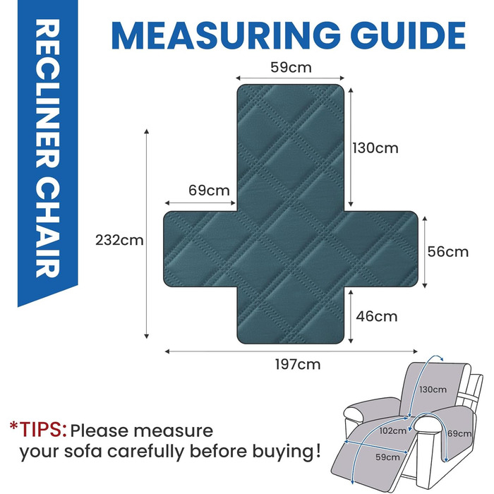 Водонепроникний чохол для крісла з 1-місним покриттям, чохол для крісла-реклайнера з кишенями, протиковзкий та стійкий до подряпин чохол для крісла, чохол для крісла з підлокітниками, підходить для дітей та домашніх тварин, темно-зелений, 1-місний (Д 59 с