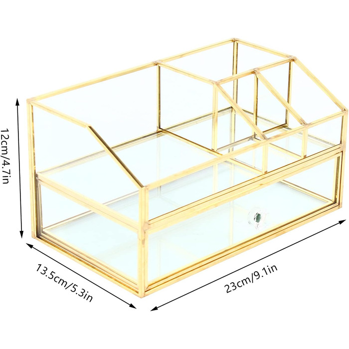 Коробка для зберігання косметики Futchoy - Органайзер для косметичного макіяжу - вінтажна щітка Hater Gold Metal and Glass - з 1 шухлядним косметичним органайзером - Настільна коробка для зберігання
