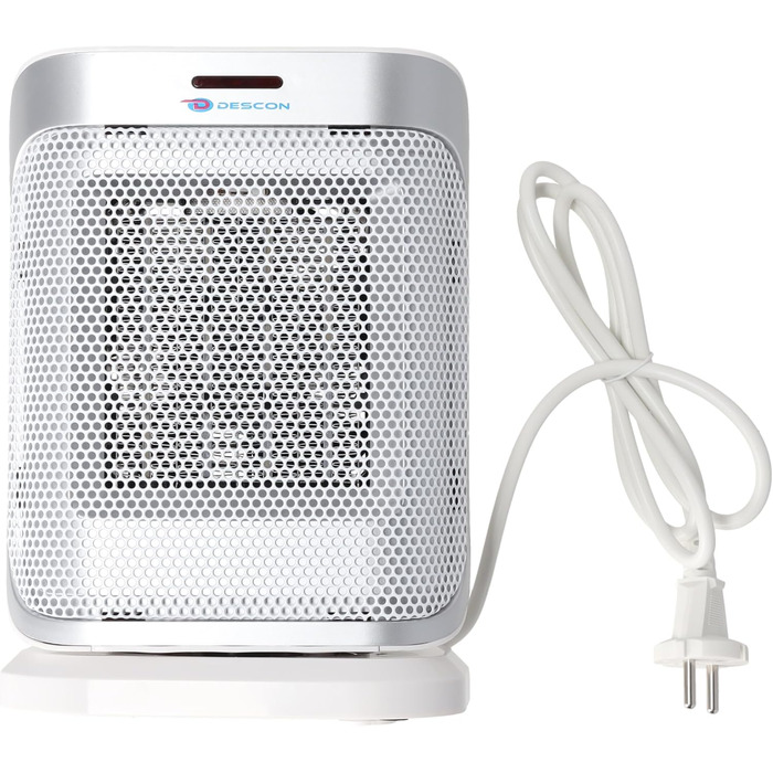 Керамічний вентилятор-обігрівач з коливаннями DESCON 1500 Вт, білий, 3 режими потоку повітря, термостат, захист від перегріву, для зонального обігріву, компактний дизайн