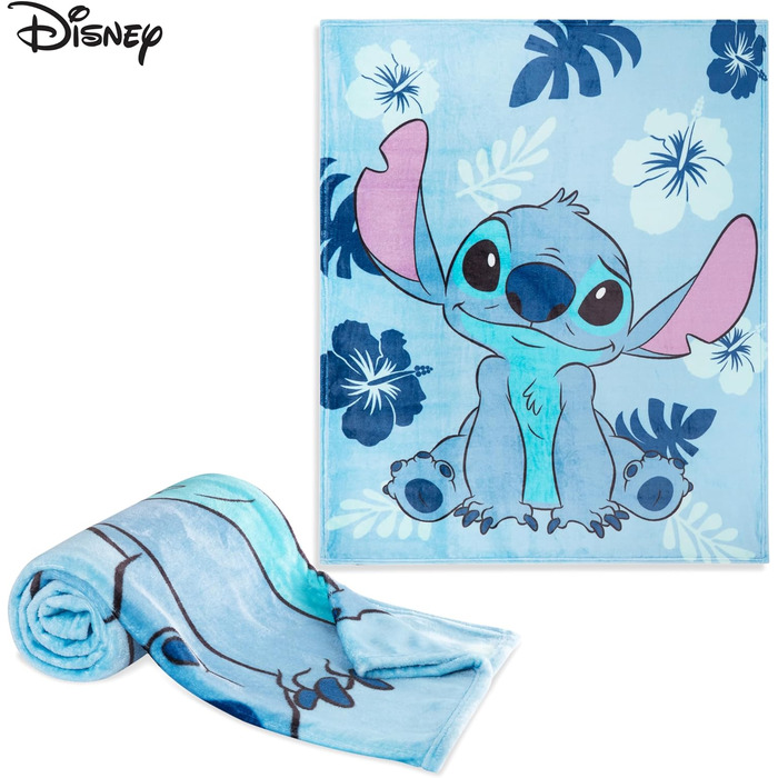 Флісова ковдра Disney Stitch 150x130см - Супер м'яка м'яка ковдра для дивана та ліжка - Затишна ковдра для дітей (світло-блакитний стібок)