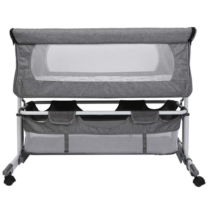 Портативне дитяче ліжечко 3-в-1 з дихаючою тканиною, регульованою колискою та кошиком для зберігання, 92 x 58 x 70-90 см - кремово-біле