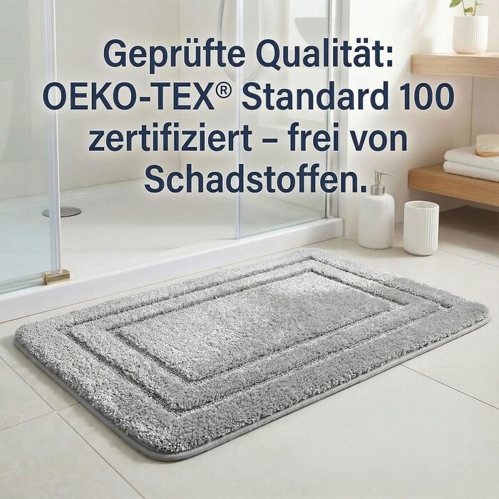 Килимок для ванної HELLSER KIRA Нековзний килимок для ванної, який можна прати М&39який килимок для ванної з мікрофібри Поглинаючий та швидковисихаючий Сертифікований килимок для ванної Oeko-TEX для підлоги з підігрівом Сірий 50x80 см (прямокутний)