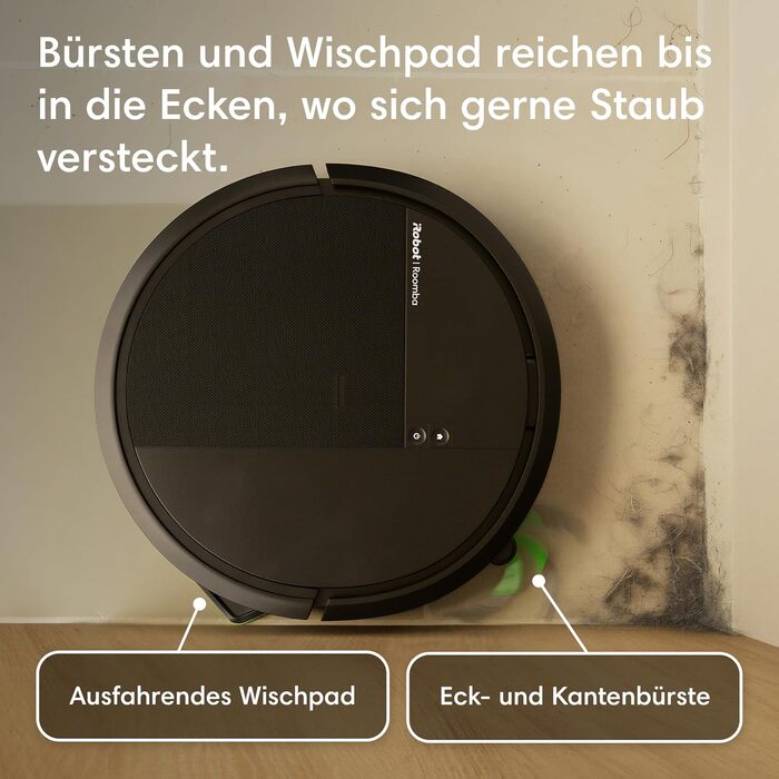 Робот-пилосос з функцією вологого прибирання iRobot Roomba 115 Combo, потужність всмоктування 15к Па, навігація Clearview LiDAR, чорний