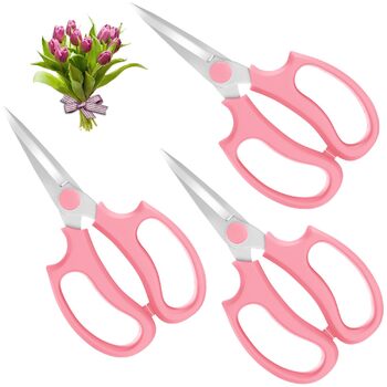 Квіткові ножиці Housolution Pointed, 3 шт., міцні квіткові ножиці, садові ножиці преміум-класу з сталі, ножиці для квітів, плодового листя, ручні ножиці, інструмент для обрізки садівництва та аранжування квітів, колір авокадо, рожеві (показано - рожеві, 3
