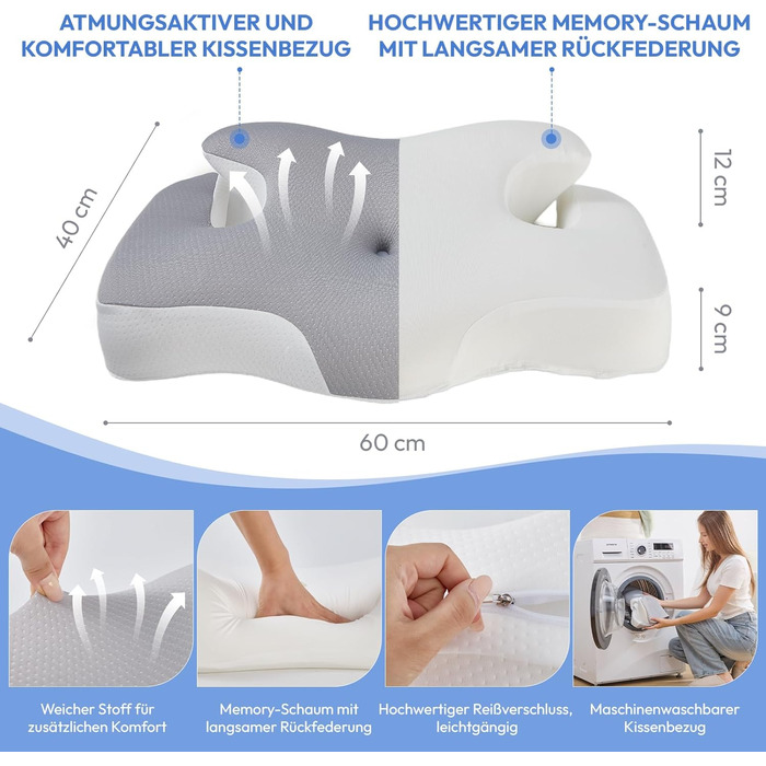 Подушка для шиї, подушка з піни з ефектом пам&39яті 60 x 40 см. Ортопедична подушка зі знімним чохлом - подушка з підтримкою шиї для комфортного сну - ергономічна подушка для сну на спині, боці та животі.