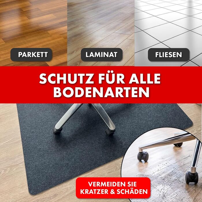 Килимок для підлоги OfficeMarshal 100x120 см, сріблястий, для твердих підлог - захищає плитку, паркет і ламінат від офісних стільців, фітнес-обладнання та падаючих предметів (Viking)