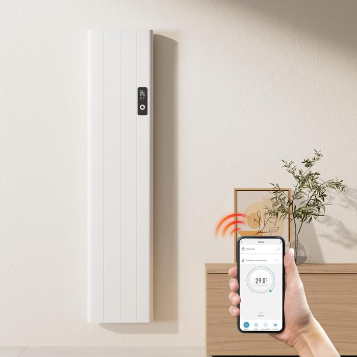 Електричний конвекторний обігрівач EMKE, енергозберігаючий, настінний, 1000 Вт, з РК-дисплеєм, тижневим таймером, пультом дистанційного керування, білий