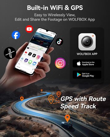Канальна автомобільна відеореєстратор із Wi-Fi GPS, 4K1080P для передньої та внутрішньої камери, 2,5K 1600P1080P1080P, 3-дюймовий РК-дисплей із супер ІЧ-випромінюванням, цілодобовий паркувальний монітор, Макс. 512 ГБ (бездротова спереду та ззаду), 07 Dash