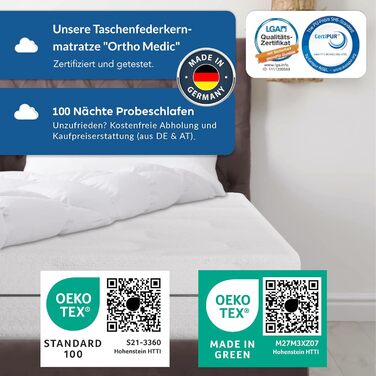 Матрац BMM Ortho Medic Plus 90x200 H4 пружинний матрац з кишеньковою структурою, 7 зон, висота 25 см, безпечний для спини при болях у спині, сертифікований Oeko-Tex, зроблений у Німеччині, надзвичайно жорсткий 90 x 200 см