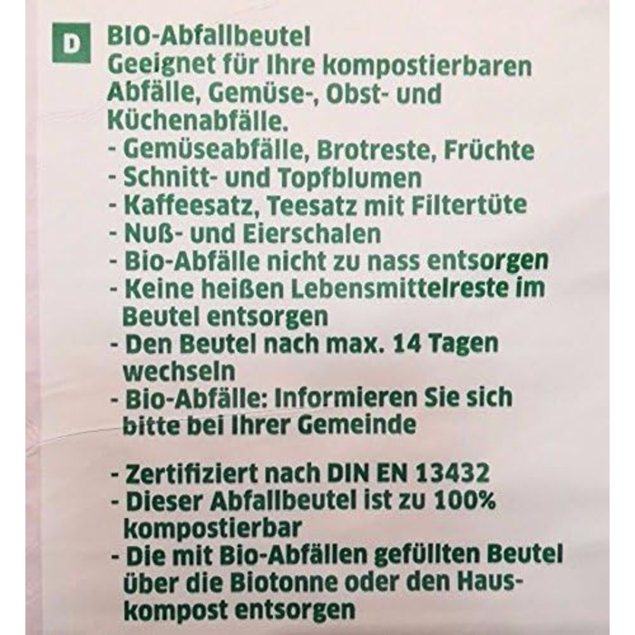 Біорозкладні пакети для сміття, зелені, 60 л, 50 шт.