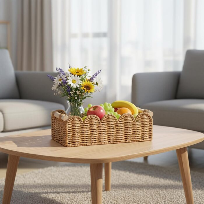 Набір із 2 плетених кошиків для зберігання, кошики для зберігання в стилі макраме бохо з ручками, декоративний органайзер для стільниці ручної роботи з тканого матеріалу для спальні, вітальні, ванної кімнати (світло-коричневий)