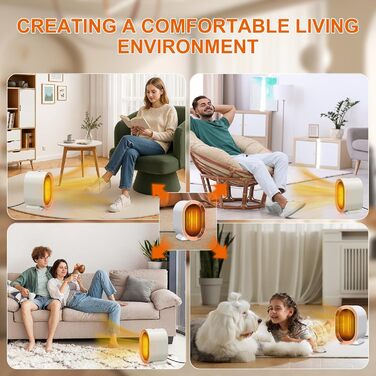 Портативний обігрівач потужністю 1200 Вт, дитячий обігрівач, тихий, 2 режими нагріву, керамічний PTC обігрівач, захист від перегріву та перекидання для тата, офісу, дому, спальні, білий