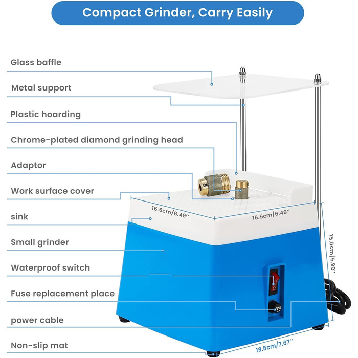 Настільна електрична вітражна шліфувальна машина, алмазна шліфувальна машина для скла зі шліфувальними насадками 5/8' і 1'', для художніх шліфувальних машин своїми руками