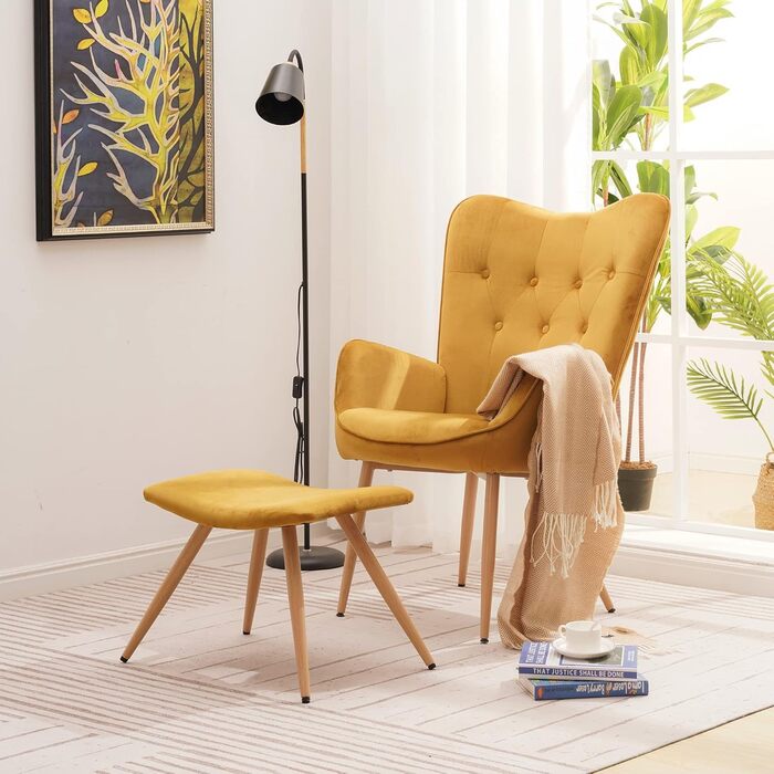 Крісло-гойдалка ALBATROS York з підніжкою Зручне оксамитове крісло та крісло-реклайнер золотого кольору Вінтажне крісло для читання та крісло-ліжко для вітальні Сертифіковане крісло для відпочинку SGS