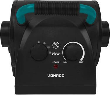 Електричний обігрівач VONROC Pro - Тепловентилятор - Обігрівач для гаража та майстерні - 1350 Вт/2000 Вт - Кераміка - 2 режими нагріву та вентилятор охолодження - Термостат - З функцією нахилу 90 - 20 м