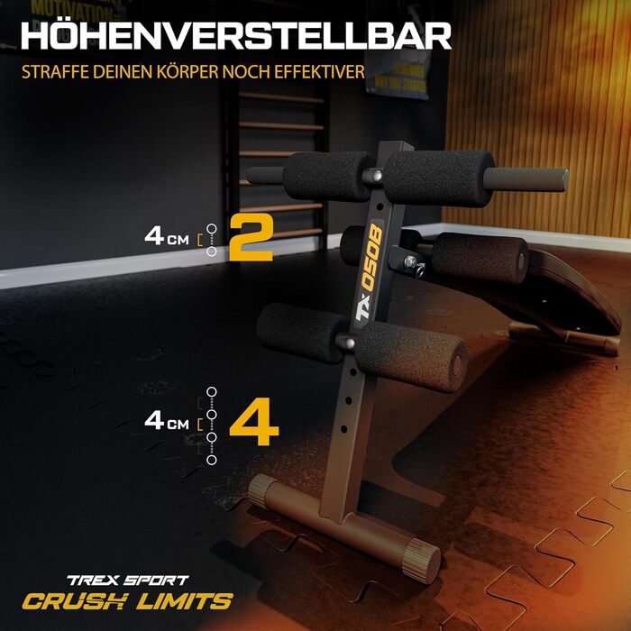 Складана лава для сидячих пресів TREX SPORT TX-050B Похила лава для тренувань з розгиначем ніг та ручками Тренажер для пресу та спини для домашнього використання