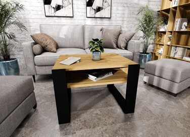 Журнальний столик 6553,6 см Стіл для вітальні з інженерної деревини, Міцний та сучасний журнальний столик з додатковим місцем для зберігання Журнальний столик, Артісан Дуб/Чорний, прямокутний 6553,6 см Артісан Дуб/Чорний