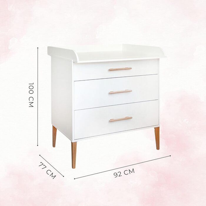 Пеленальний столик ATB ILA - 101 x 85 x 75 см - Повний комплект для дитячої кімнати - Функціональні меблі - Зручний пеленальний столик для немовлят з шухлядами (білий)