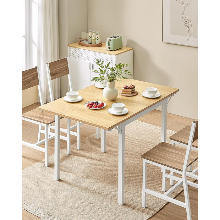Обідній стіл VASAGLE, розкладний кухонний стіл для 2-4 осіб, для невеликих приміщень, натуральний дуб-хмарно-білий KDT077Y01 Натуральний дуб хмарно-білий Стільці не входять до комплекту