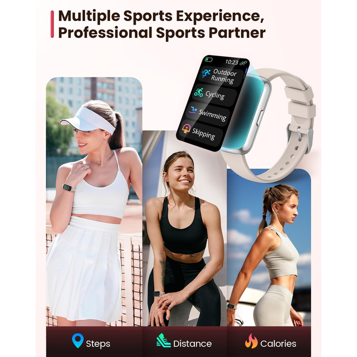 Жіночий смарт-годинник Sanorum, фітнес-годинник 1,47 дюйма з пульсометром, монітором сну SpO2, 24 спортивні режими, трекером активності, повідомленнями/WhatsApp, відстеженням менструального циклу, крокоміром, водонепроникним IP68, сумісним з Android та iO