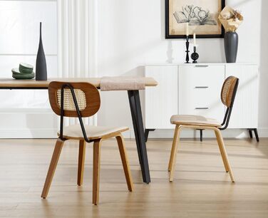 Обідні стільці з ротанга, комплект з 2 шт. , кухонний стілець з дерев&39яними ніжками, стілець з ротанга, сидіння зі штучної шкіри, м&39який стілець для їдальні, бежевий