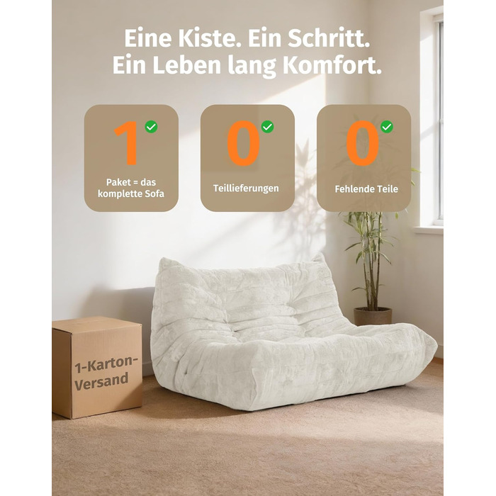 Диван з пінопласту без кісток зручний підлоговий диван з ергономічним дизайном, не потребує складання, диван-мішок для вітальні, спальні, квартири, ігрової кімнати та офісу, бежевий двомісний