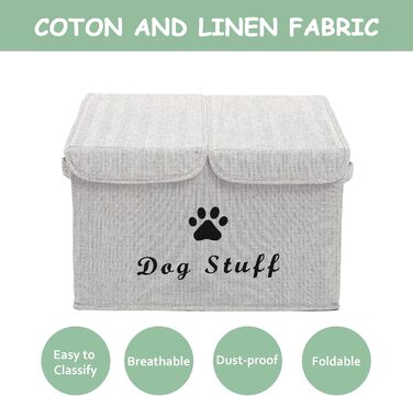 Великий лляний ящик Pethiy з кришкою для аксесуарів для собак - Складаний подвійний сітчастий кошик з ручками, для іграшок та одягу для собак - 43 x 31 x 26 см (Сірий у смужку)