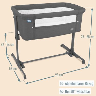 Дитяче ліжечко Aluna 3-в-1, колір ib style, додаткове ліжко, м&39який матрац, регулювання висоти у 5 напрямках, дорожнє ліжечко з сумкою, дитяче ліжко на колесах, колиска, для дому та подорожей - Темно-сірий