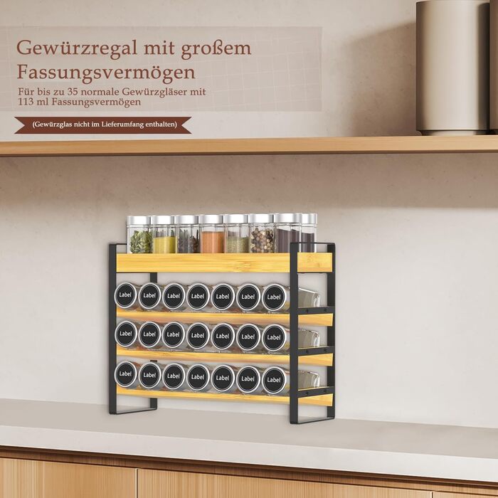 Рівнева дерев&39яна підставка для спецій, стояча підставка для спецій, на 35 пляшечок зі спеціями (скло не входить до комплекту), для кухонь, шаф, комор, стільниць, органайзер для спецій., 4-