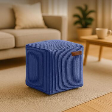 Пуф-куб Green Bean Indoor Corduroy 40x40x40 см з наповнювачем з EPS-бісеру - приємний на дотик і можна прати - ідеальне доповнення до крісла-мішка для дітей та дорослих - Темно-синій куб - Темно-синій Оксфорд-блакитний