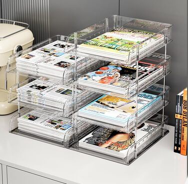 Рівневий органайзер для столу, штабелюваний акриловий лоток для документів, лоток для листів формату А4 та офісного приладдя (прозорий), 3-