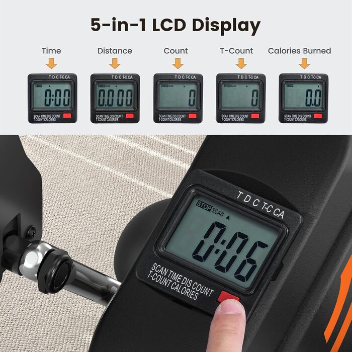 Педальний тренажер Sportneer для людей похилого віку, міні-велотренажер з РК-дисплеєм, домашнє фітнес-обладнання настільний велоергометр, ергометр для людей похилого віку, тренажер для рук та ніг для людей похилого віку з протиковзким килимком, чорний та 