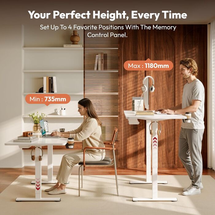 Письмовий стіл з регульованою висотою 11054 см Компактний стіл для роботи стоячи з практичними аксесуарами, ідеально підходить для невеликих приміщень, тихий та безпечний із захистом від зіткнень (білий) 110 x 54 см Білий