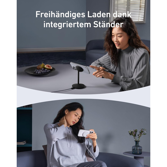 Бездротова зарядна станція Anker MagGo, 15 Вт Qi2 для MagSafe, підставка з кабелем USB-C, магнітний зарядний пристрій для iPhone 1