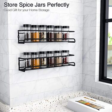 Металева підставка для спецій GEEDIAR - Підвісна кухонна полиця з 4 предметів, самоклеюча підставка для спецій (не потребує свердління) для стін, кухонних шаф, дверцят кухонних шаф, декоративних предметів, стільниць, 29 x 6,35 x 6 см, чорна