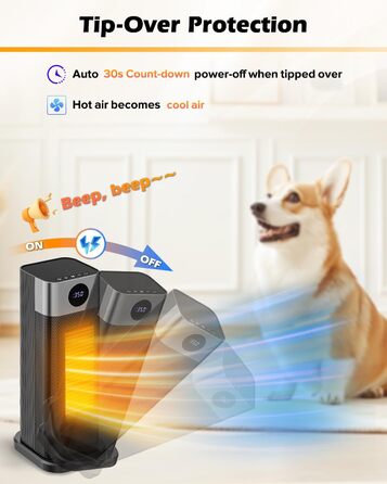 Енергозберігаючий вентилятор-обігрівач, керамічний вентилятор-обігрівач PTC потужністю 2000 Вт, кімнатний обігрівач з термостатом, дистанційним керуванням, коливаннями 70, таймером 12 годин, захистом від перегріву та перекидання, електричний обігрівач для