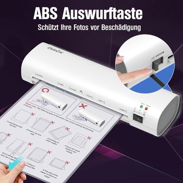 Ламінатор A4, 4-в-1 гаряче та холодне ламінування, ламінатор з 15 ламінуючими пакетами, закруглювач кутів, різак для паперу, функція захисту від застрягання ABS-паперу, 80-125 мікрон, для офісу, школи, дому - білий, юридичний