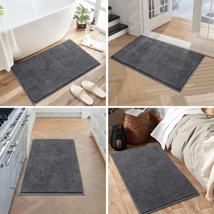 Комплект килимків для ванної кімнати темно-сірого кольору, 3 предмети, нековзний, можна прати, комплект килимків для ванної з шенілу, килимок для душу та ванни, килимок для туалету з вирізом (45x6550x80U50x60см) 45x6550x80U50x60см Темно-сірий
